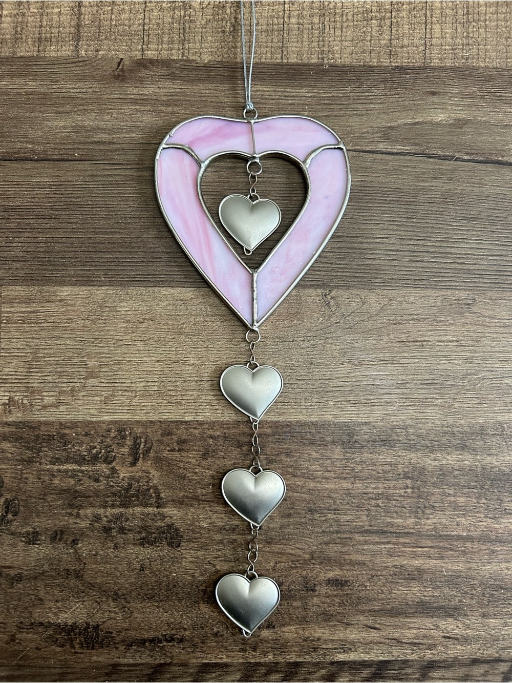 Handcrafted Stained Glass Pink Heart Suncatcher Wind Chime
